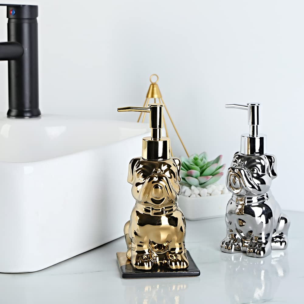 Cute Soap Dispenser Bathroom, Dog-Shaped Design, Ceramic Hand Soap Dispenser Bottle With Pump (Black)