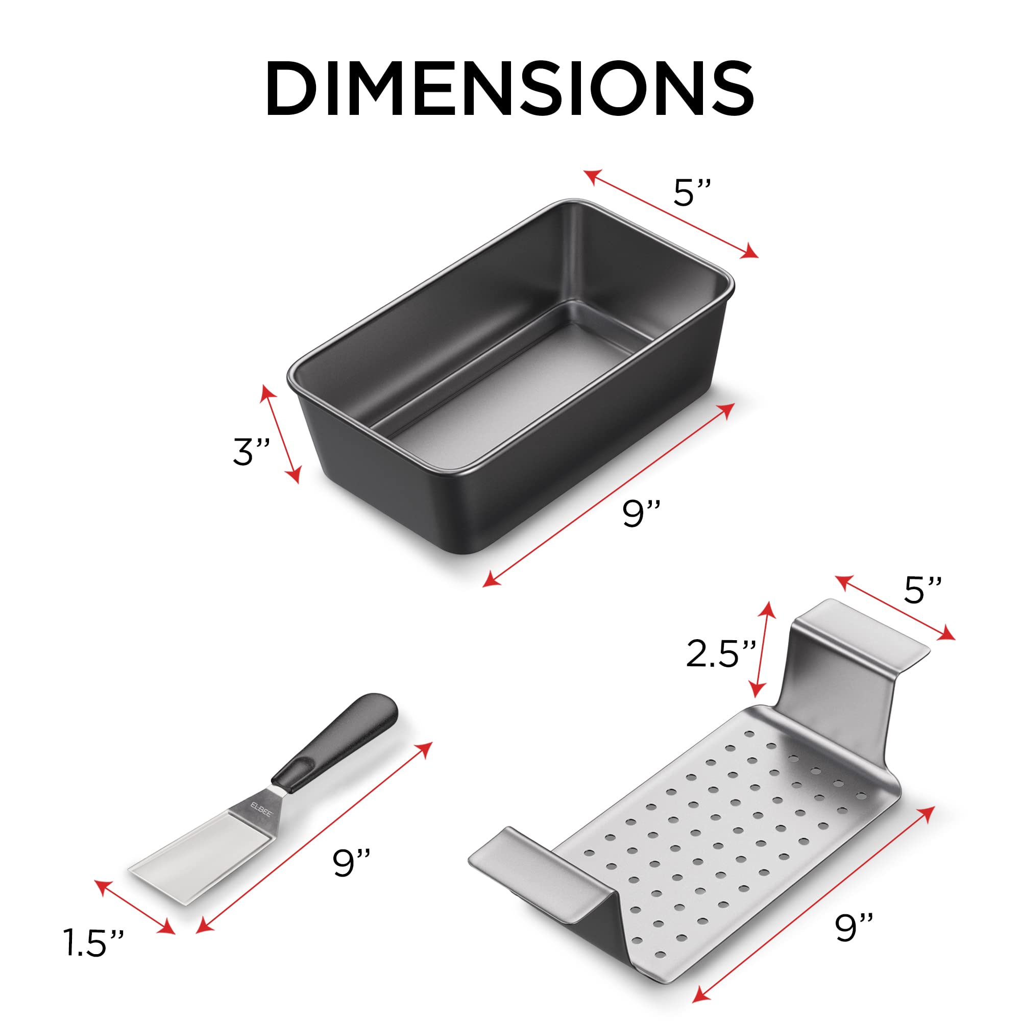 Elbee Home Premium Non-Stick 9 Inch Meatloaf Pan With Easy Removal Perforated Tray Insert Made Of Durable Carbon Steel
