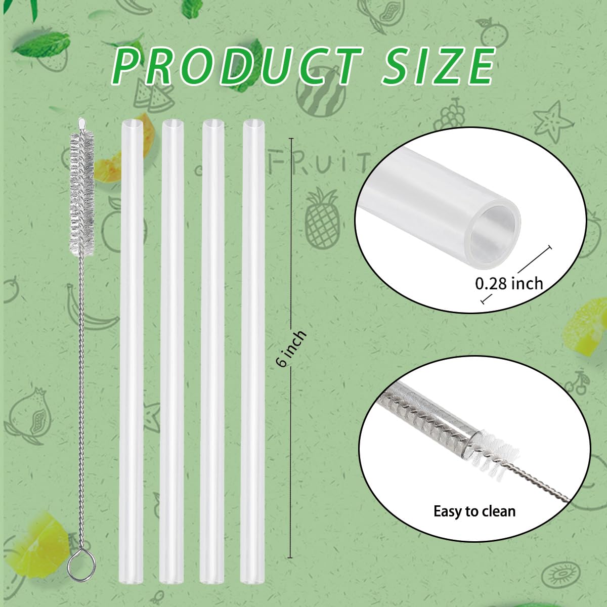 50 Reusable Clear Drinking Straws With Cleaning Brush,15Cm (6 In) Short Straws For Kids/Cocktails/Coffee/Juice, Bpa Free Dishwas