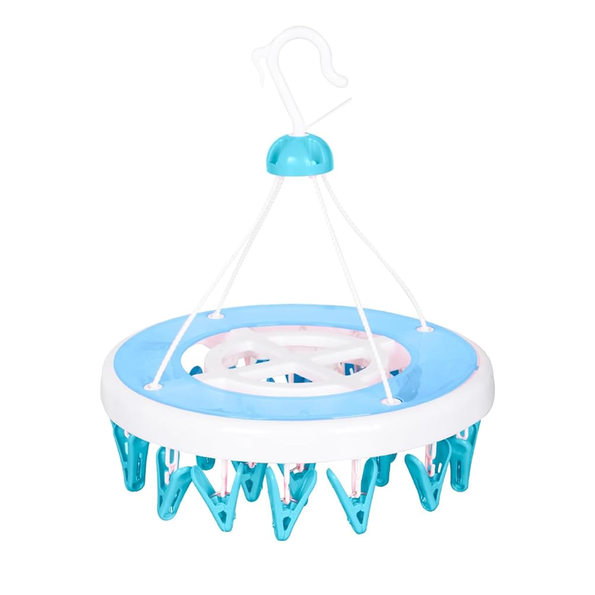 Kuber Industries Cloth Drying Hanger | 24 Clips Baby Drying Pegs | 360 Degree Rotatable Hanger | Clip Stand For Cloth | Round Cl