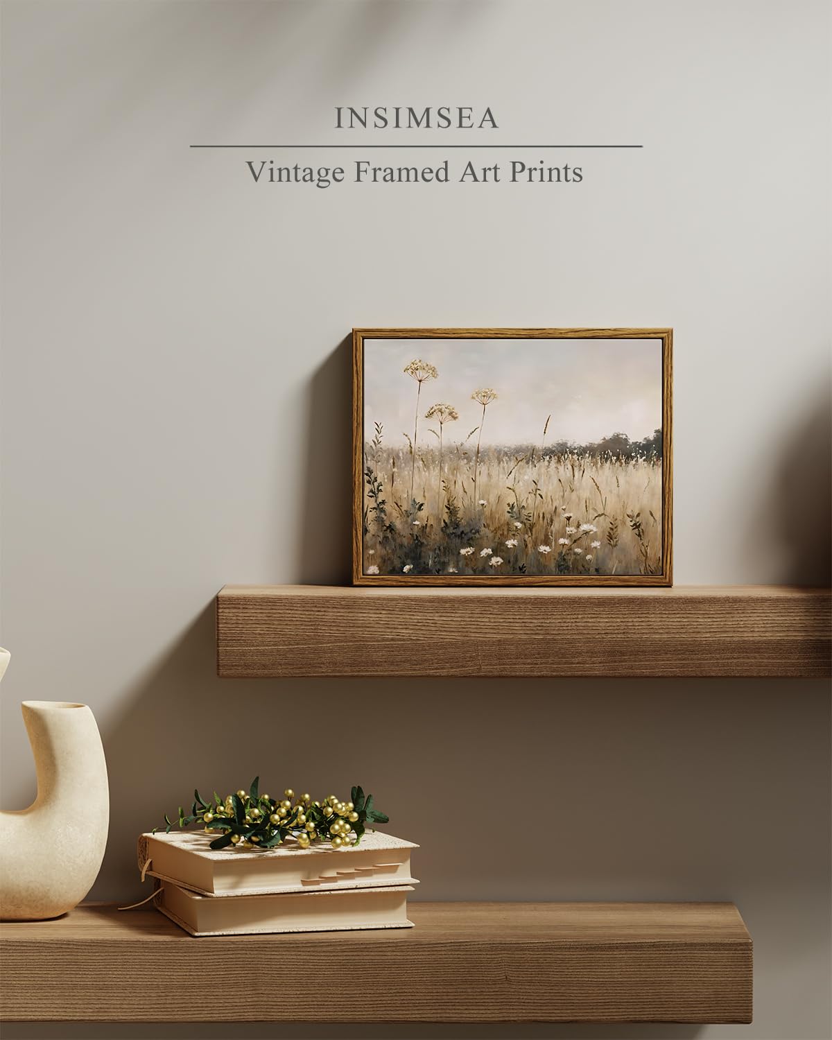 Insimsea Framed Wall Art For Living Room Retro Botanical Flower Canvas Art Wall Decor Bedroom Rustic Artwork Farmhouse Oil Paint