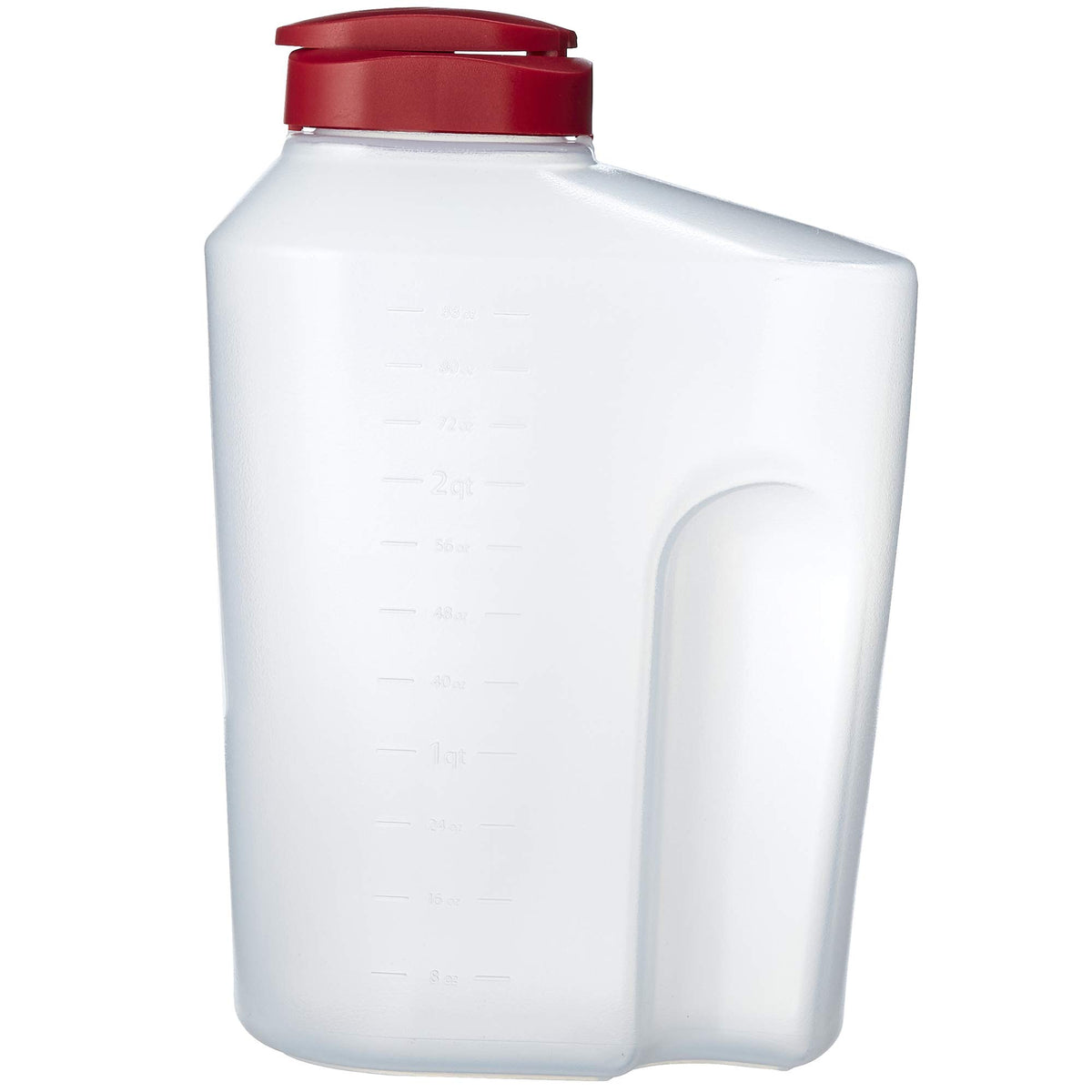 Goodcook 3 Quart Mixing Easy Pour Bottle With Measurements Rounded Grip, Tighten Square Cap With Snap Lock Cap, Clear And Red