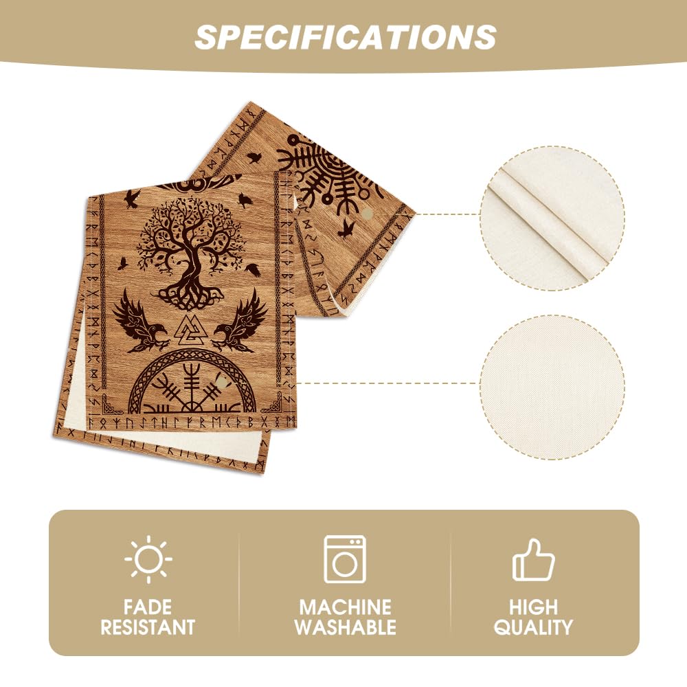 Artoid Mode Wood Viking Tree Of Life Raven Helmet Of Awe Table Runner, Seasonal Kitchen Dining Table Decoration For Home Party D