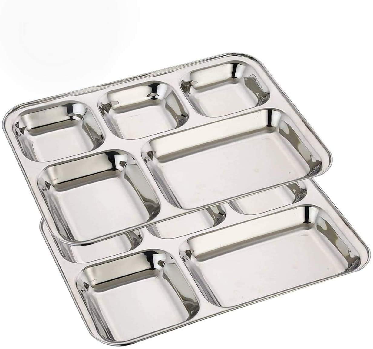 Khandekar Pack Of 2 Stainless Steel Lunch Plate, 5 Compartment Thali, Food Divided Plates, Dinner Plate Outdoor Camping And Ever