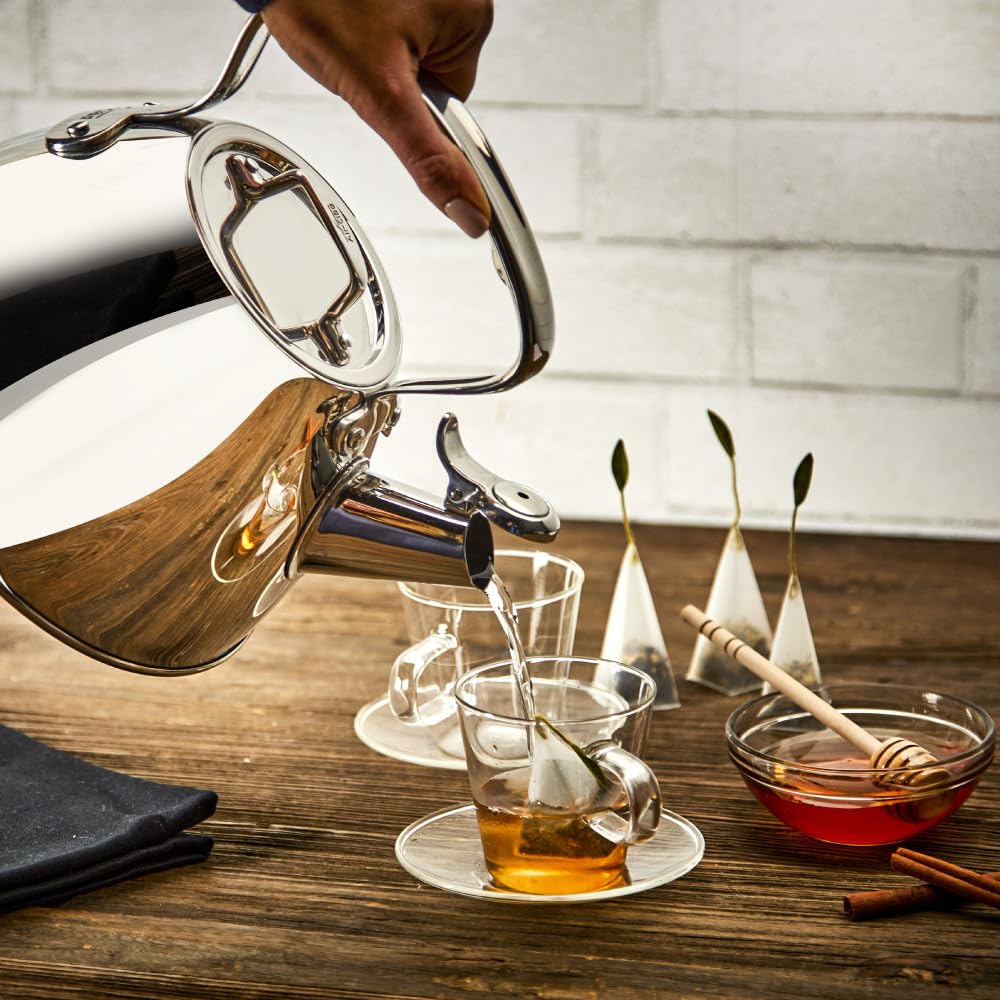 All-Clad Specialty Stainless Steel Tea Kettle 2 Quart Induction Pots and Pans  Cookware Silver