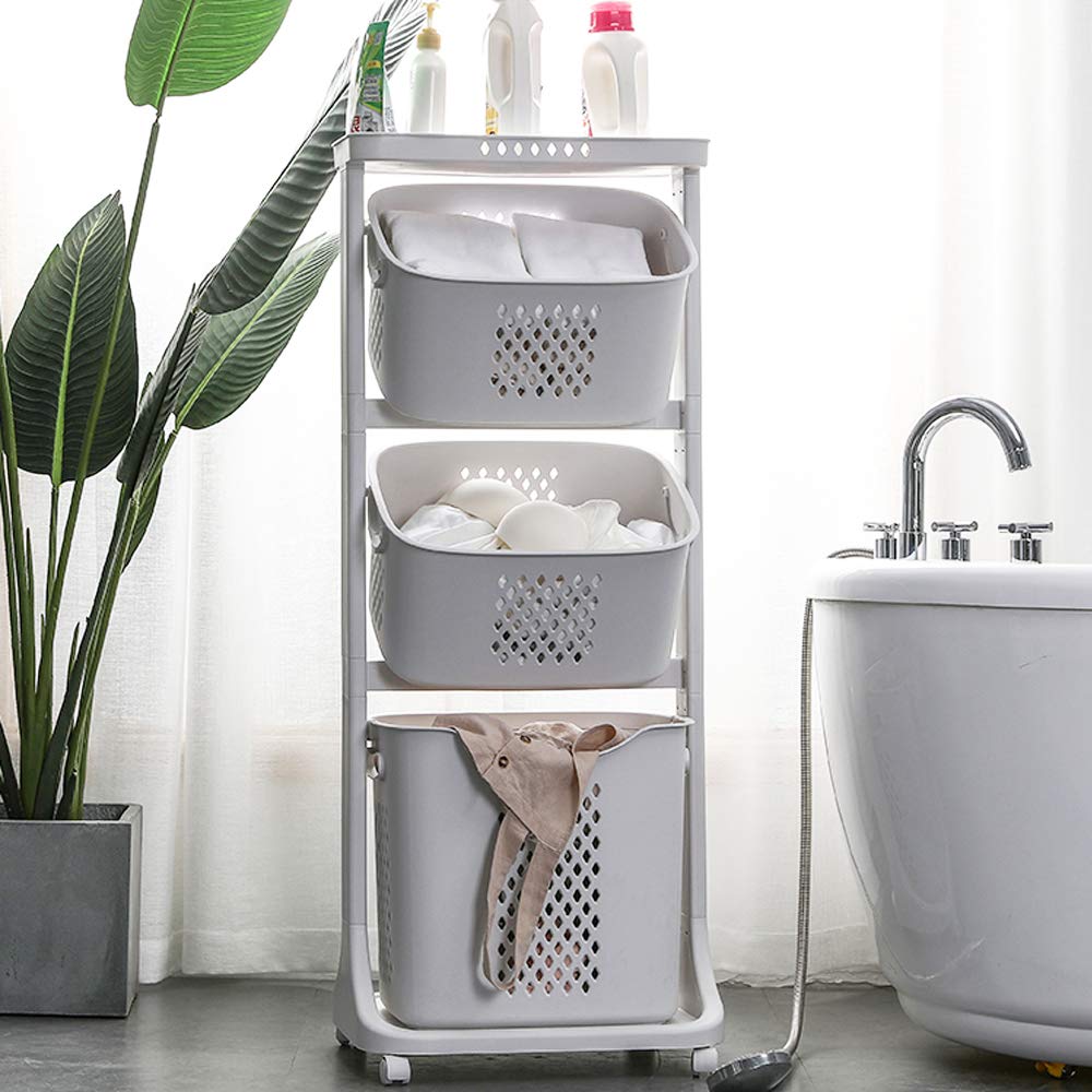 Manskskim Bathroom Laundry Basket 3 Layer Clothes Storage Basket Household Kitchen Shelf Fruit Stand Bathroom Simple Storage She
