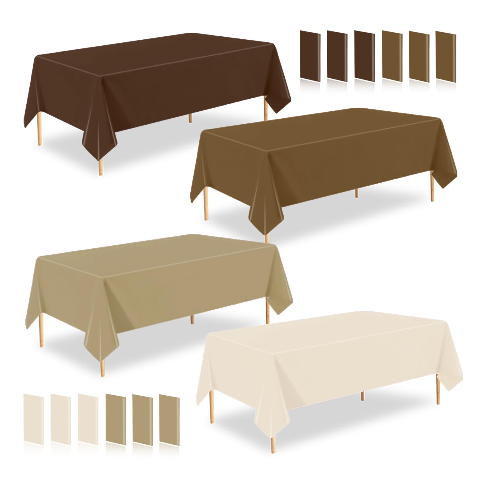 ZHIAXTON 12 Pack Brown Plastic Tablecloth,54 X 108 Inch Disposable Rectangle Table Cloth,4 Gradient Brown Colors Table Cover for