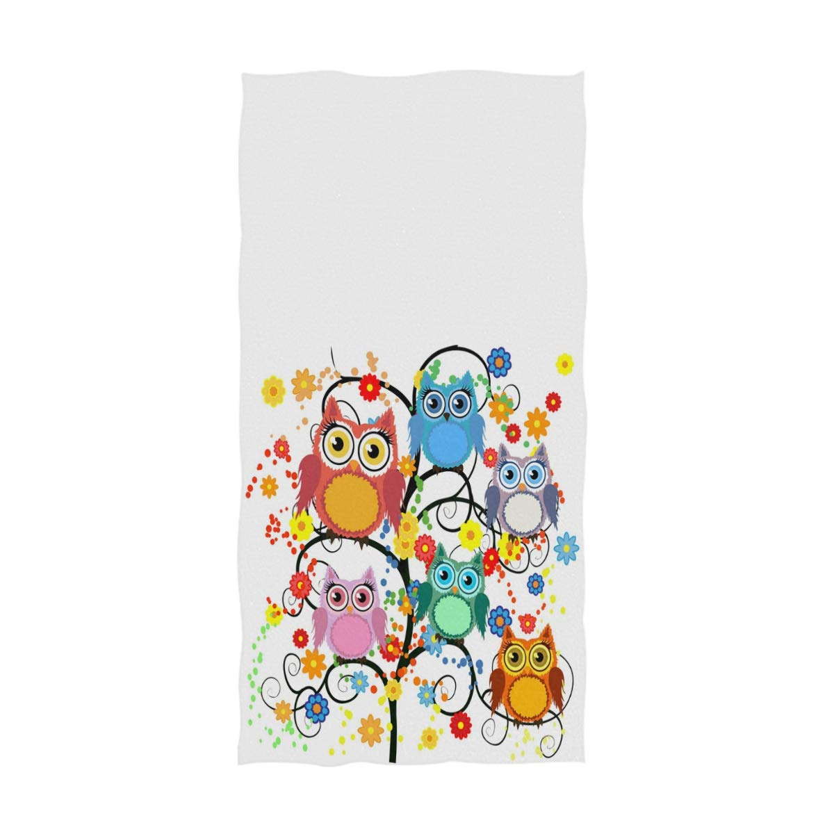 Naanle Cute Cartoon Owls Sit On Flowers Trees Branches Print Soft Absorbent Large Hand Towels Multipurpose For Bathroom, Hotel,