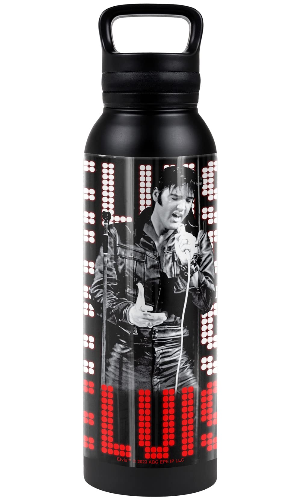 Elvis Official 1968 24 Oz Insulated Canteen Water Bottle, Leak Resistant, Vacuum Insulated Stainless Steel With Loop Cap, Black