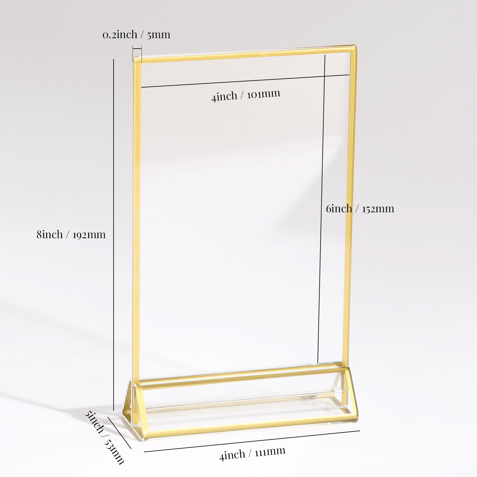 Uniqooo Acrylic Sign Holders With Golden Border, Portrait View, Pack Of 6 | 4X6 Inches Double Sided Clear Frame, Perfect For Wed