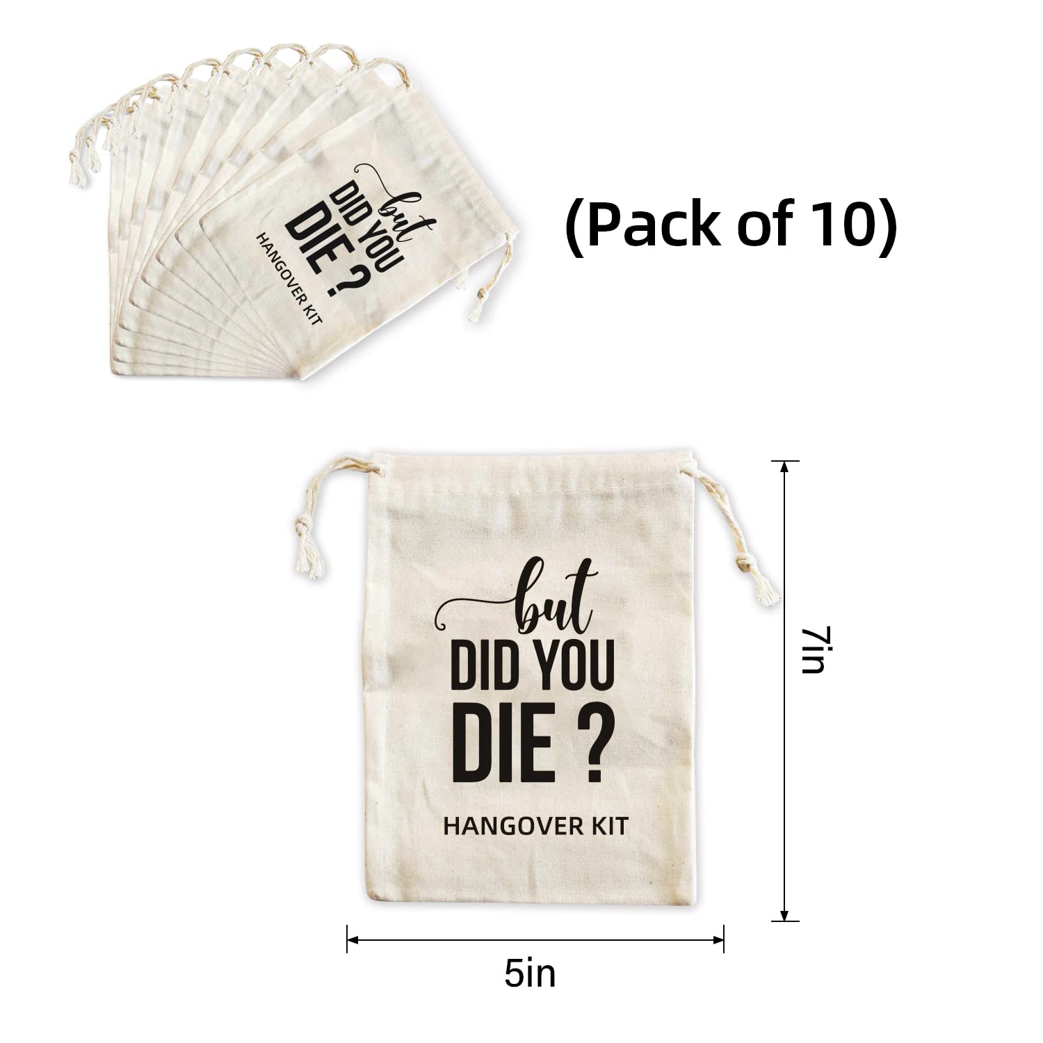 Xikainuo Set Of 10 Funny Hangover Cotton Muslin Drawstring Kit Bags - But Did You Die, Bachelorette Hangover Survival Kit Engage