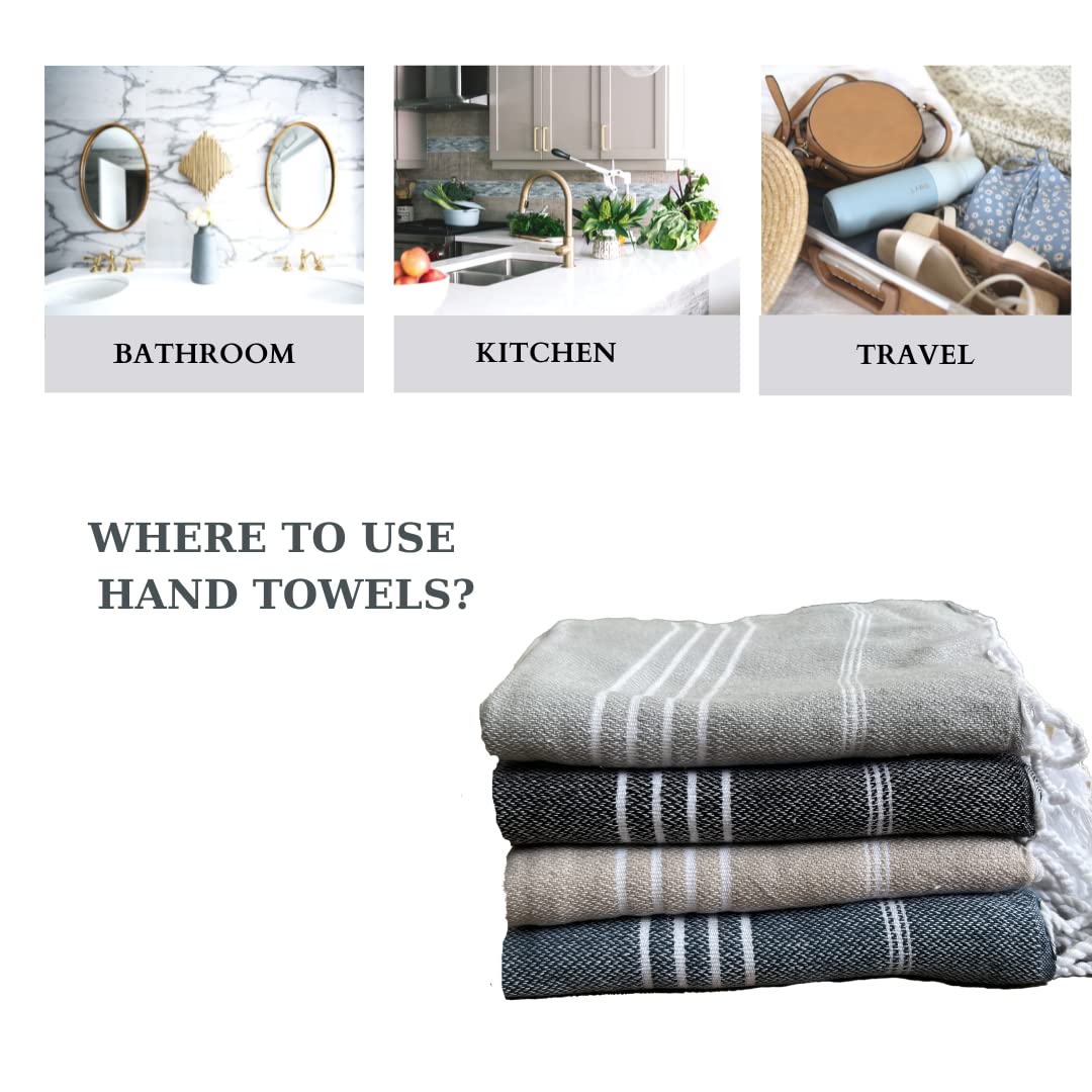 MyAprils Turkish Hand Towels for Bathroom Kitchen 100% Cotton Black Hand Towels Bathroom Decor Boho Farmhouse Rustic Quick Drying Tea Towels Dish Towel with Hanging Loop Set of 2 - Black