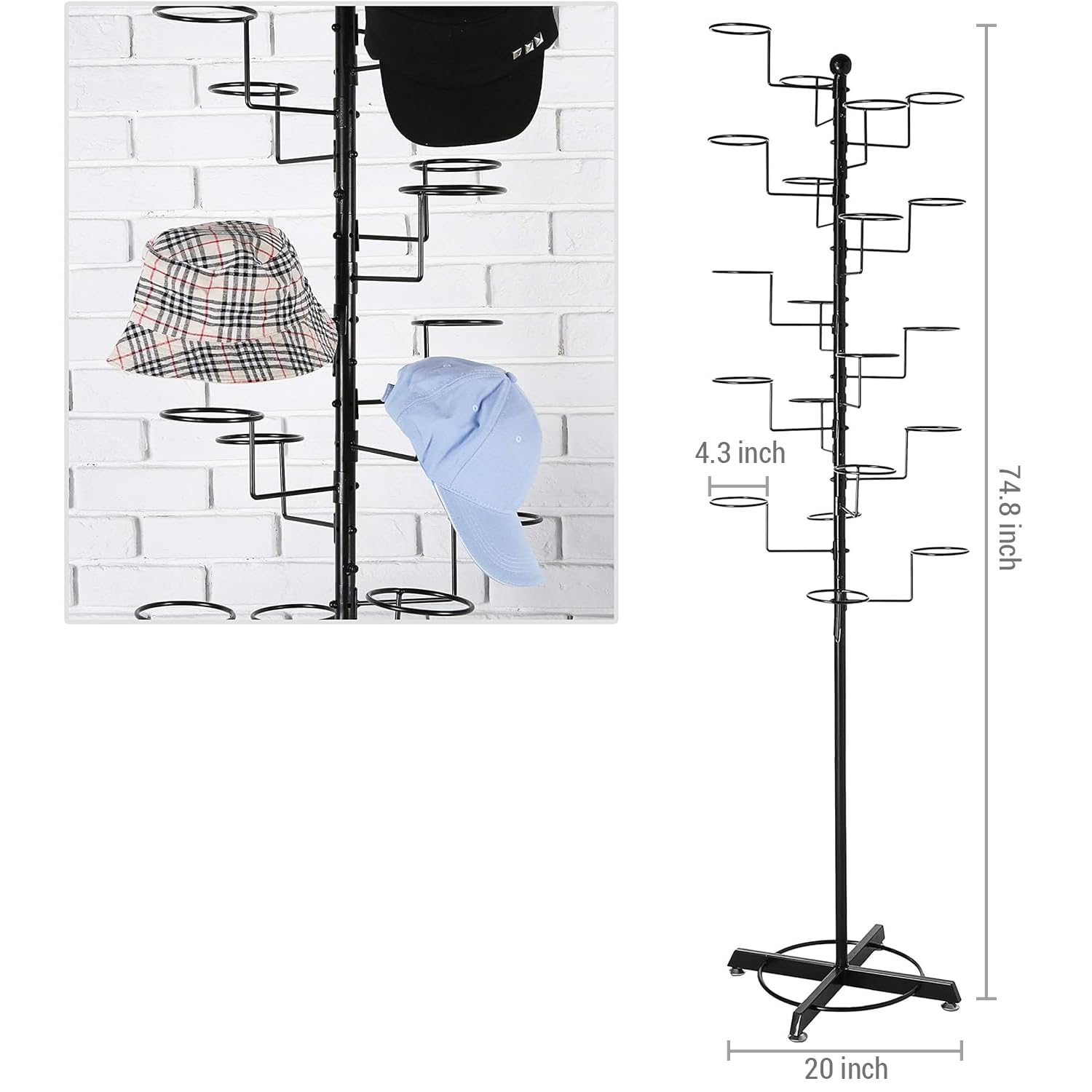 Mygift Modern Large Commercial Freestanding Hat Rack Display For Retail Store, Black Metal Wig Storage Or Hat Stand For Multiple