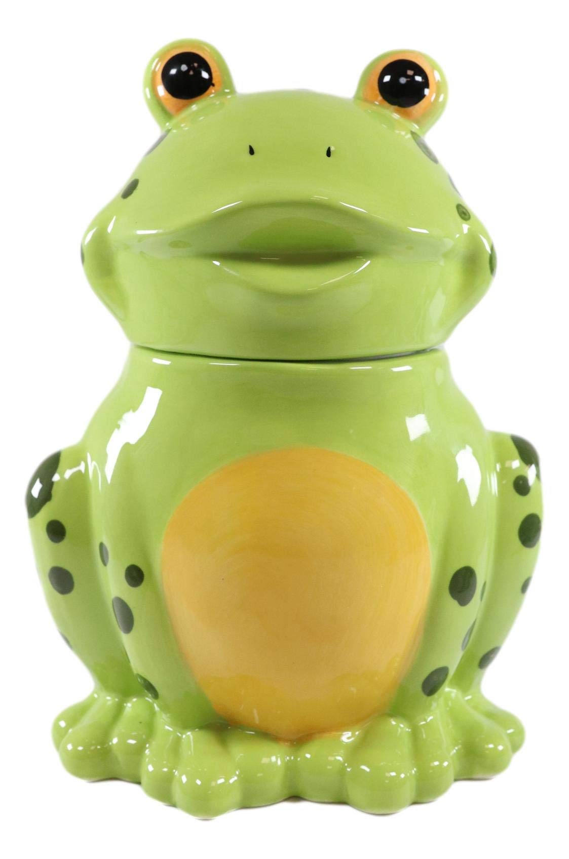 Ebros Whimsical Froggie Croak The Green Spotted Frog Ceramic Cookie Jar Container Figurine 8'' Tall Animal Amphibians Toads Frog