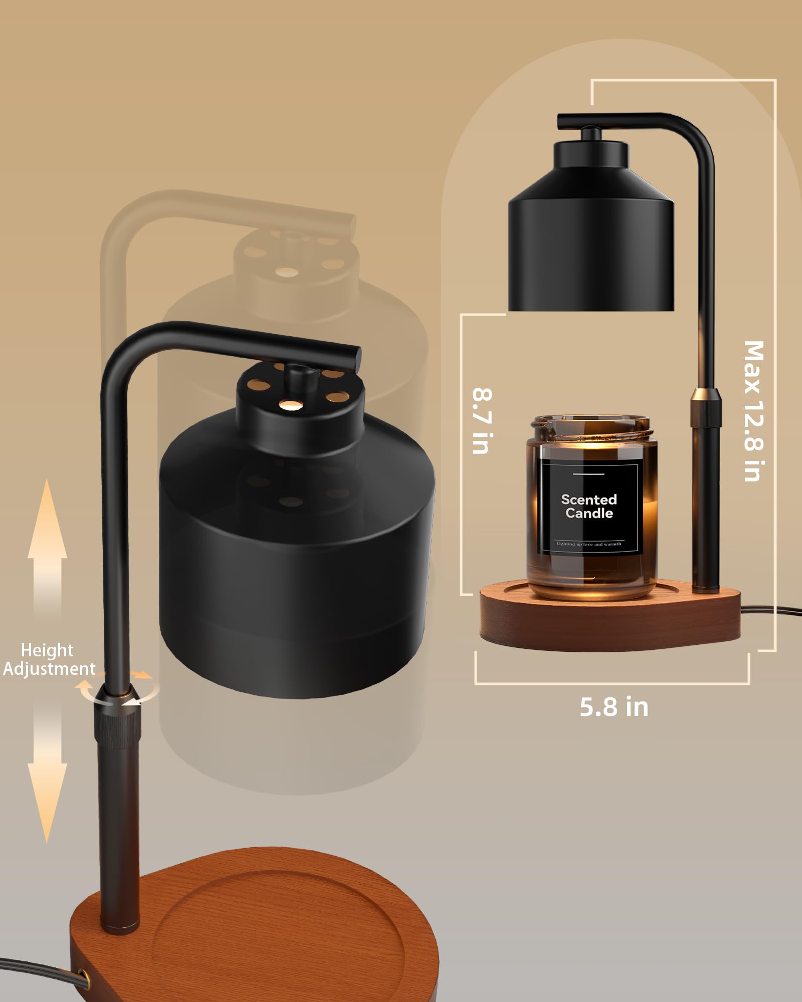 Cozmara Candle Warmer Lamp with Timer & Dimmer for Yankee Candles, Adjustable Height Candle Warmer for Jar Candles, Wax Melt Lam
