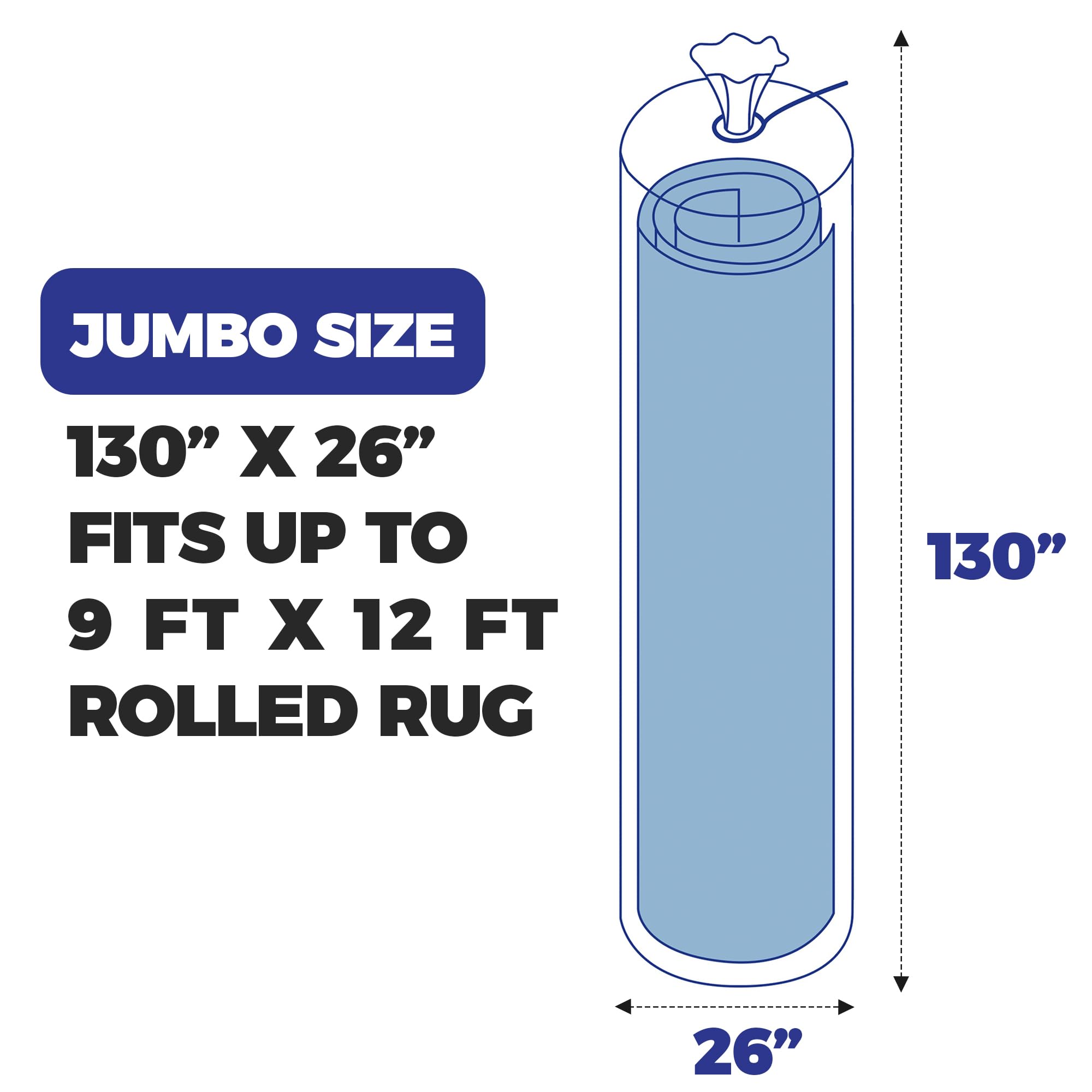 Heavy Duty Rug Storage Bag - Reusable Rug Shipping Bag, Waterproof Plastic Rug Cover - Fits Rolled Carpet Up To 9 X 12 Feet, 4 M