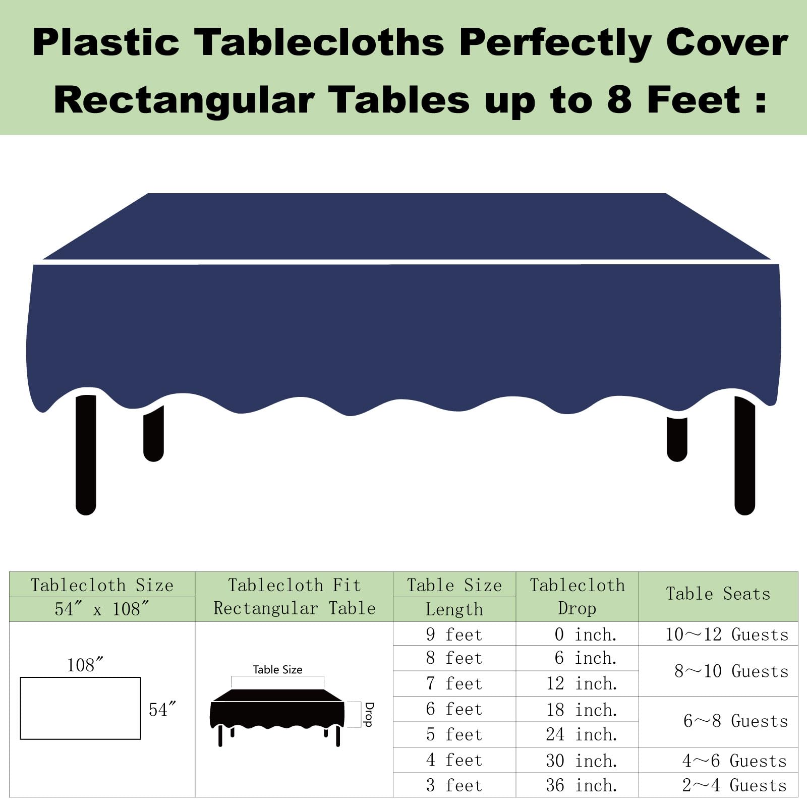 Plastic Navy Blue Tablecloths 3 Pack Disposable Table Covers 54'' X 108'' Deep Blue Table Cloths Peva Party Tablecovers For Part
