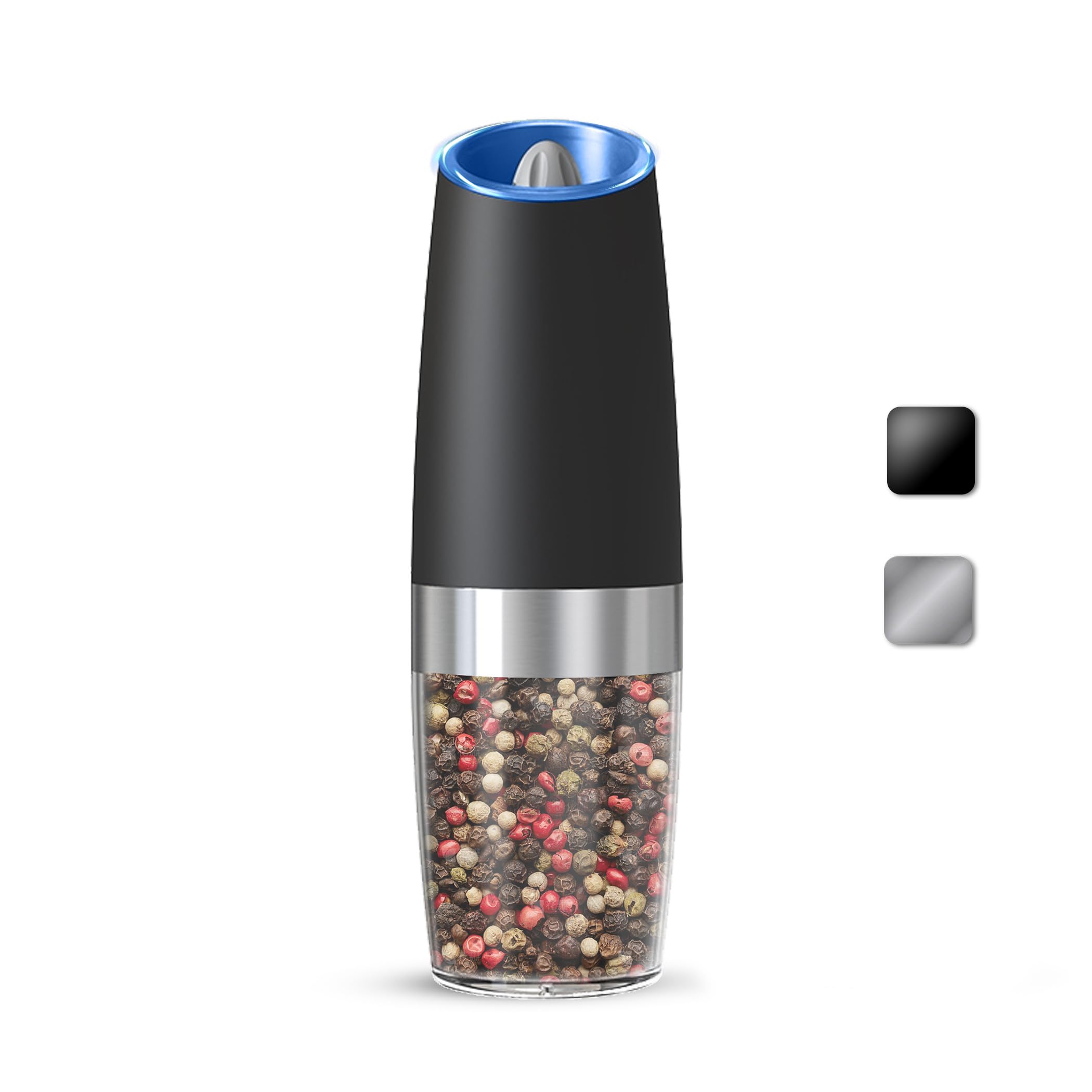 KIARYUOLL Gravity Electric Salt And Pepper Grinder, Automatic Salt And Pepper Grinder, Battery Powered (6 AAA Batteries Each), A