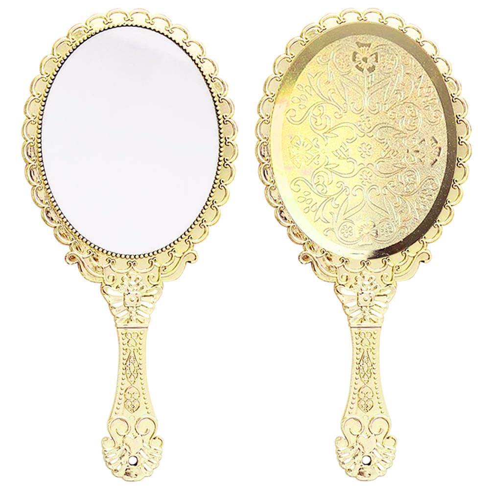 Yangshine Handheld Mirror With Handle, Makeup Compact Travel Hand Mirrors Mini Vintage Make Up Hand Held Mirror Oval Purse Packe