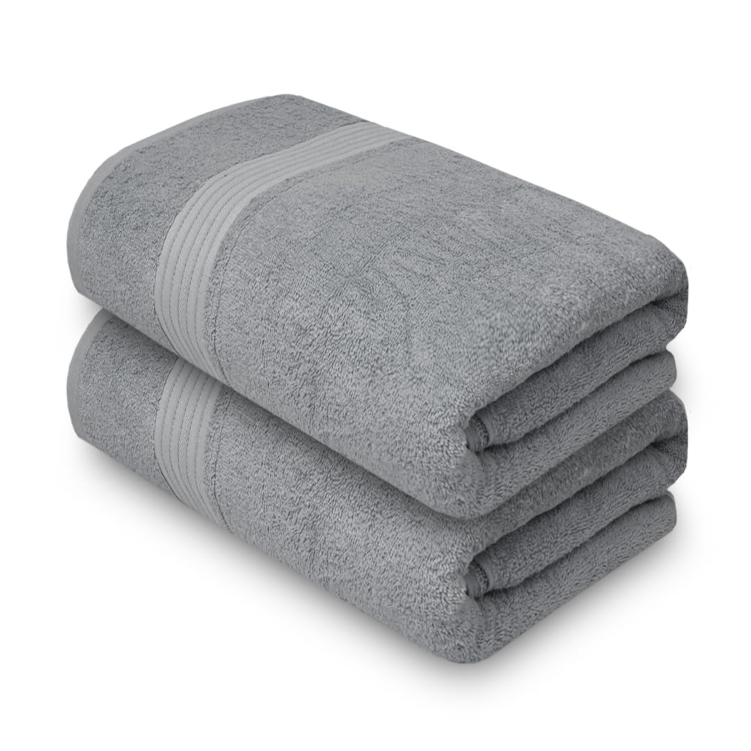 Textila 100% Cotton Bath Sheet Towels - Jumbo Size 35X70 Inches, Ultra Soft And Absorbent, (2 Pack - Silver Grey) Luxury Oversiz