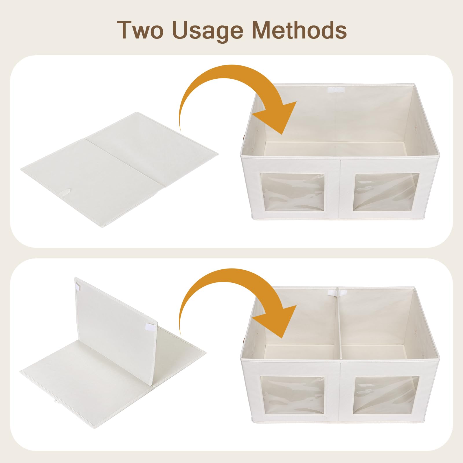 Univivi Large Storage Boxes With Lids, Collapsible Foldable Storage Bins For Clothes, [2-Pack] Fabric Storage Cubes With Handles