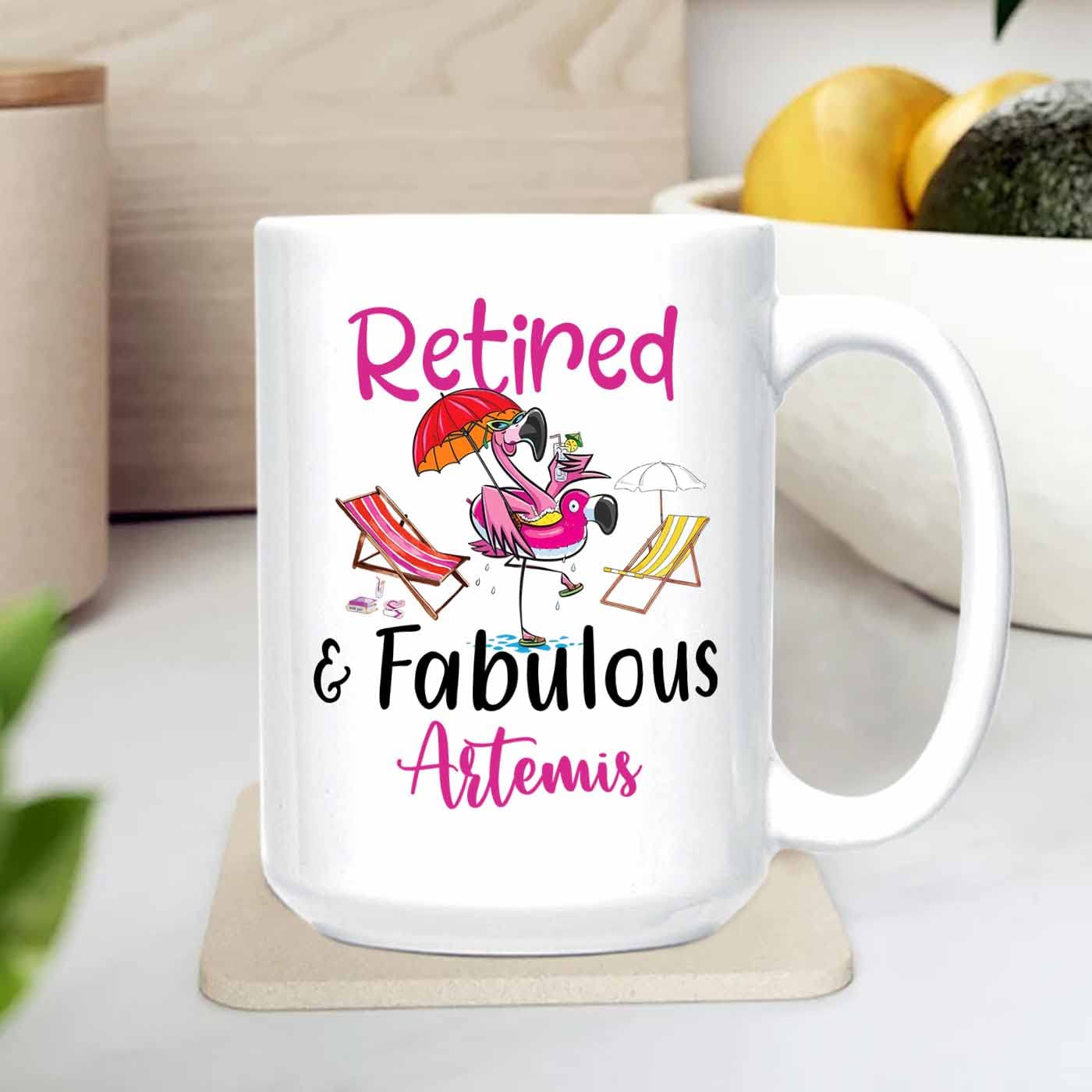 Personalized Choose Name Retired & Fabulous White Mug Gifts For Dad Mom, Retirement Travel Mugs Gift For Retiree Coworker, Custo