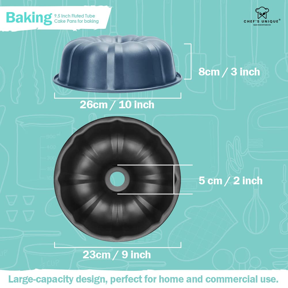 Chef'S Unique Nonstick Bundt Cake Pan 9.5 Inches, Heavy Duty Carbon Steel 12 Cups Bundt Pans - Fluted Tube Cake Pan Baking Mold