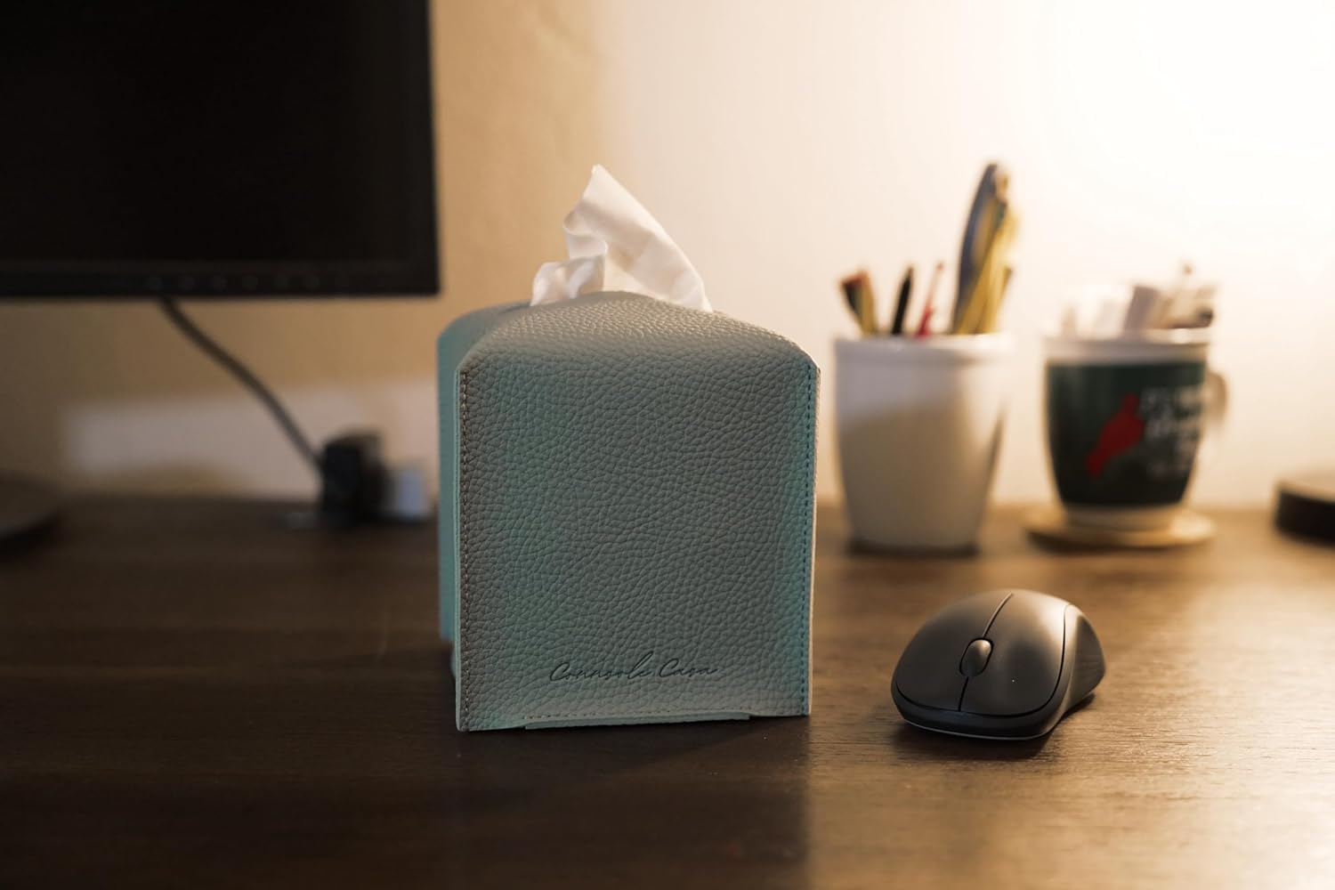 Connsole Casa Premium Pu Leather Tissue Box Holder - Elegant Hotel-Style Teal Tissue Box Cover For Enhanced D  Cor Of Home, Offi