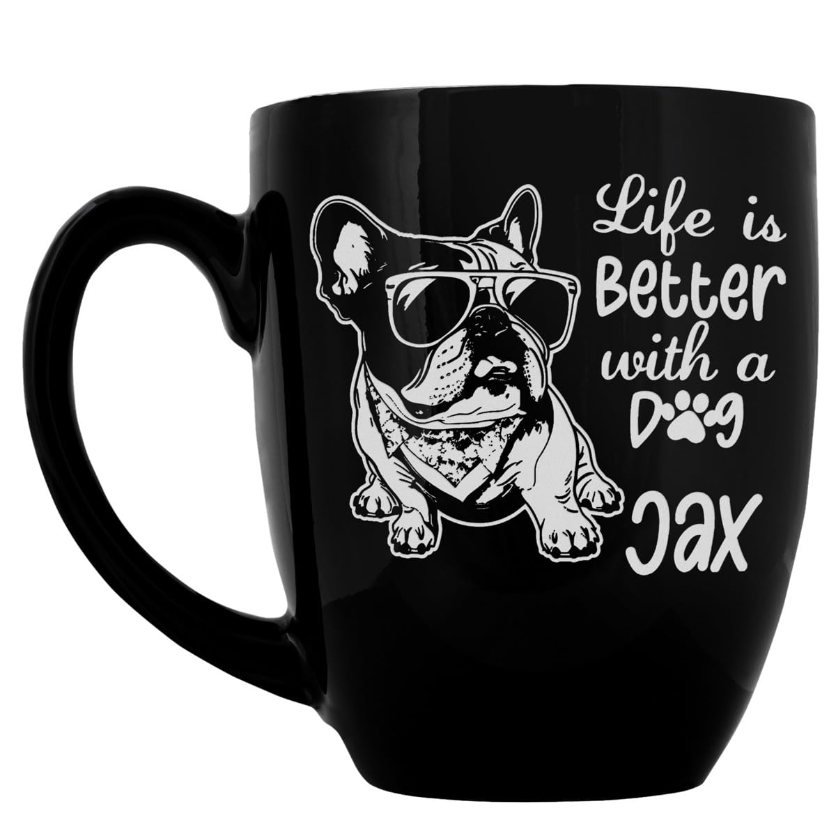 Plaquemaker Custom Ceramic Bistro Coffee Mug, Personalized Laser-Engraved Text, 16 Ounces (Black)