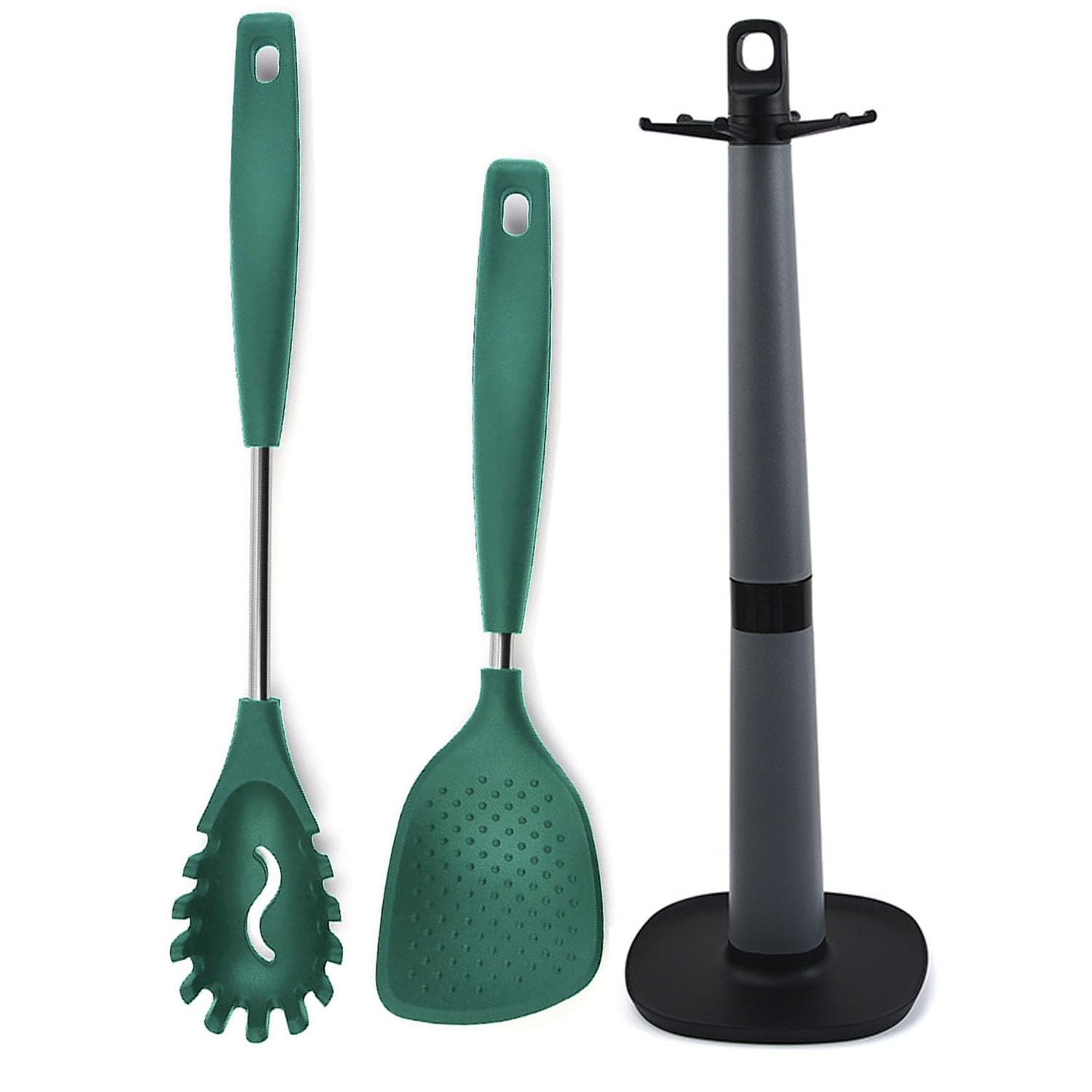 Besillia Silicone Pasta Fork, Rice Serving Spoons, Non Stick Spatula Set With Spatula Holder, Rice Paddle, Versatile Cooking Spo