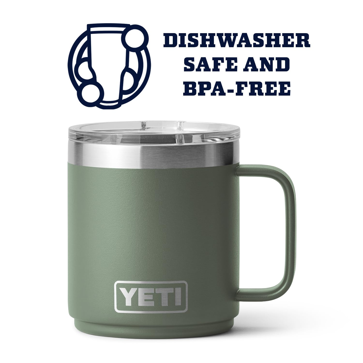 YETI Rambler 10 oz Mug - Vacuum Insulated, Stainless Steel, Camp Green, Model 21071502434
