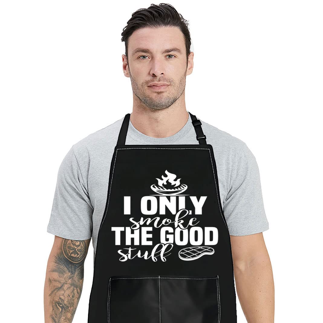 Bwwktop Funny Grilling Lovers Apron Adjustable Bbq Apron With Pockets I Only Smoke The Good Stuff Bbq Smoker Apron (The Good Stu