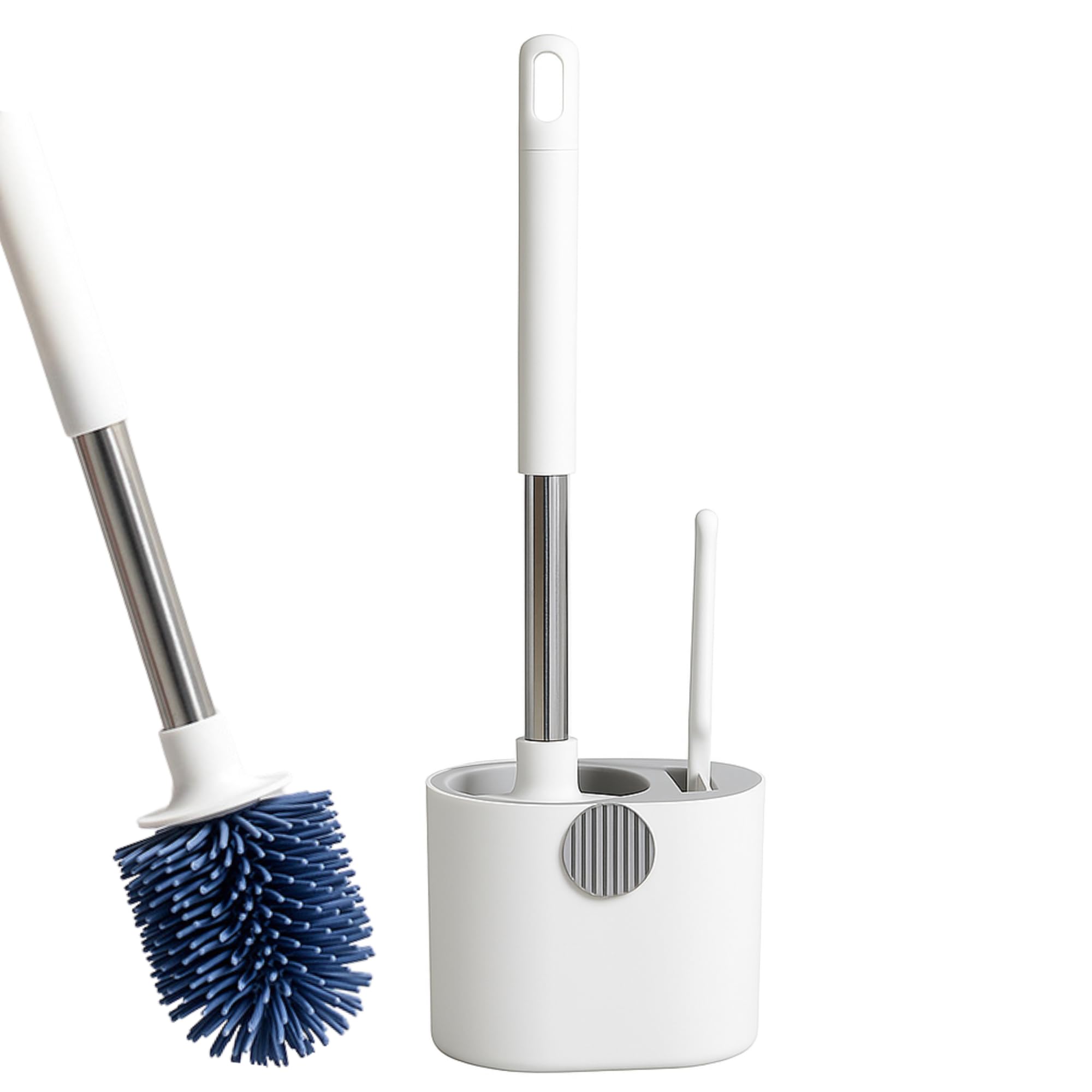 7Seas Toilet Brush And Holder Set, Silicone Round Toilet Brush & Slim Gap Cleaning Brush Set For Bathroom & Washroom | Wall Moun