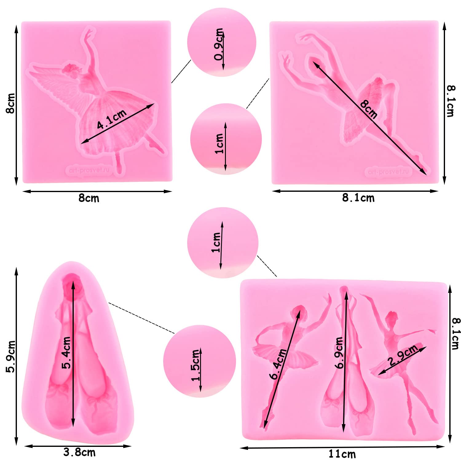 Zixiang Ballet Dancer Silicone Mold Ballet Shoes Fondant Molds For Cupcake Cake Decoration Candy Chocolate Gum Paste Set Of 4