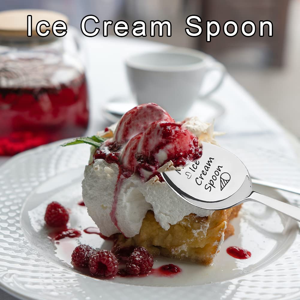 Mom Birthday Gifts From Daughter Son, Ice Cream Lover Gifts Spoon, Funny Moms Ice Cream Spoons Engraved Stainless Steel Spoon Fo