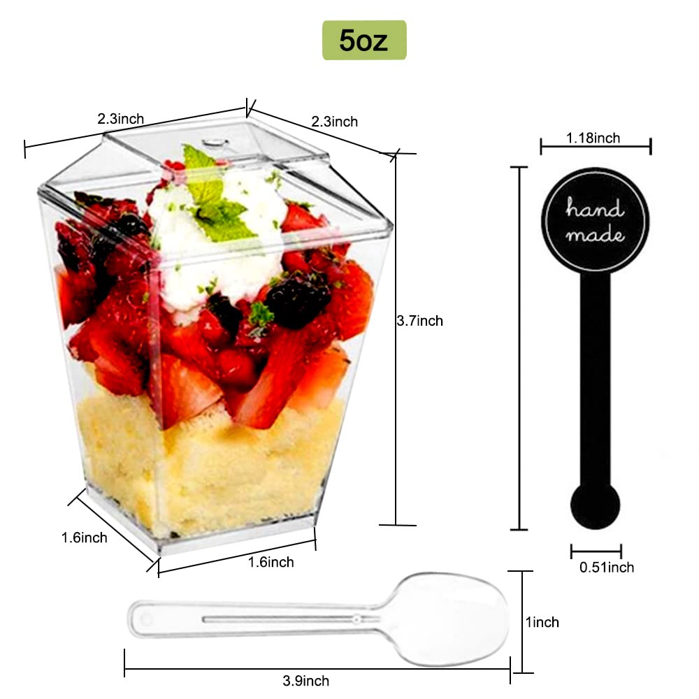 Merkaunis 100 Pack 5Oz Dessert Cups Clear Dessert Cups With Lids And Spoons Parfait Cups With Sealing Stickers Shooter Cups Appe