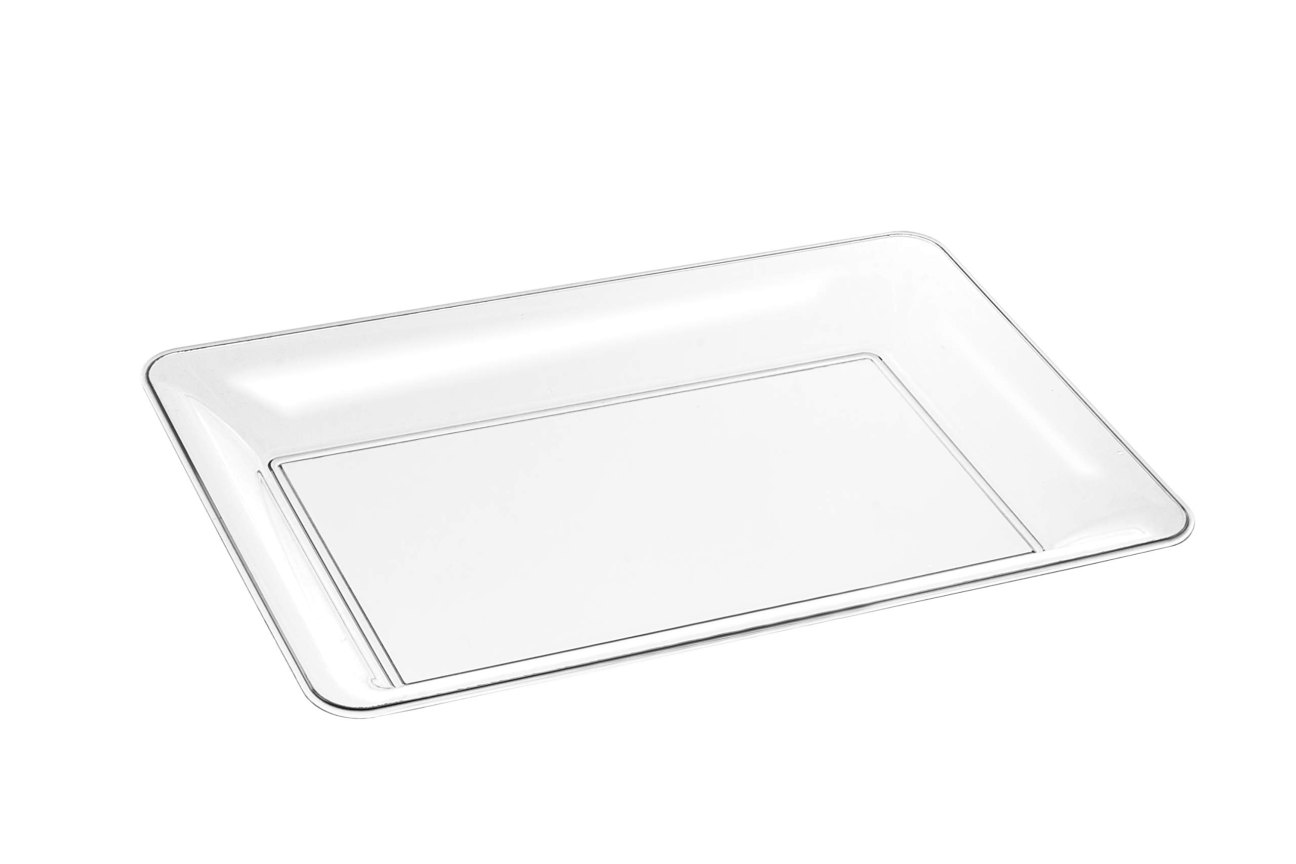 Exquisite - 6 Pack Crystal Clear Premium Quality 18.25 Inches X 11.25 Inches Rectangle Plastic Disposable Serving Trays For Part
