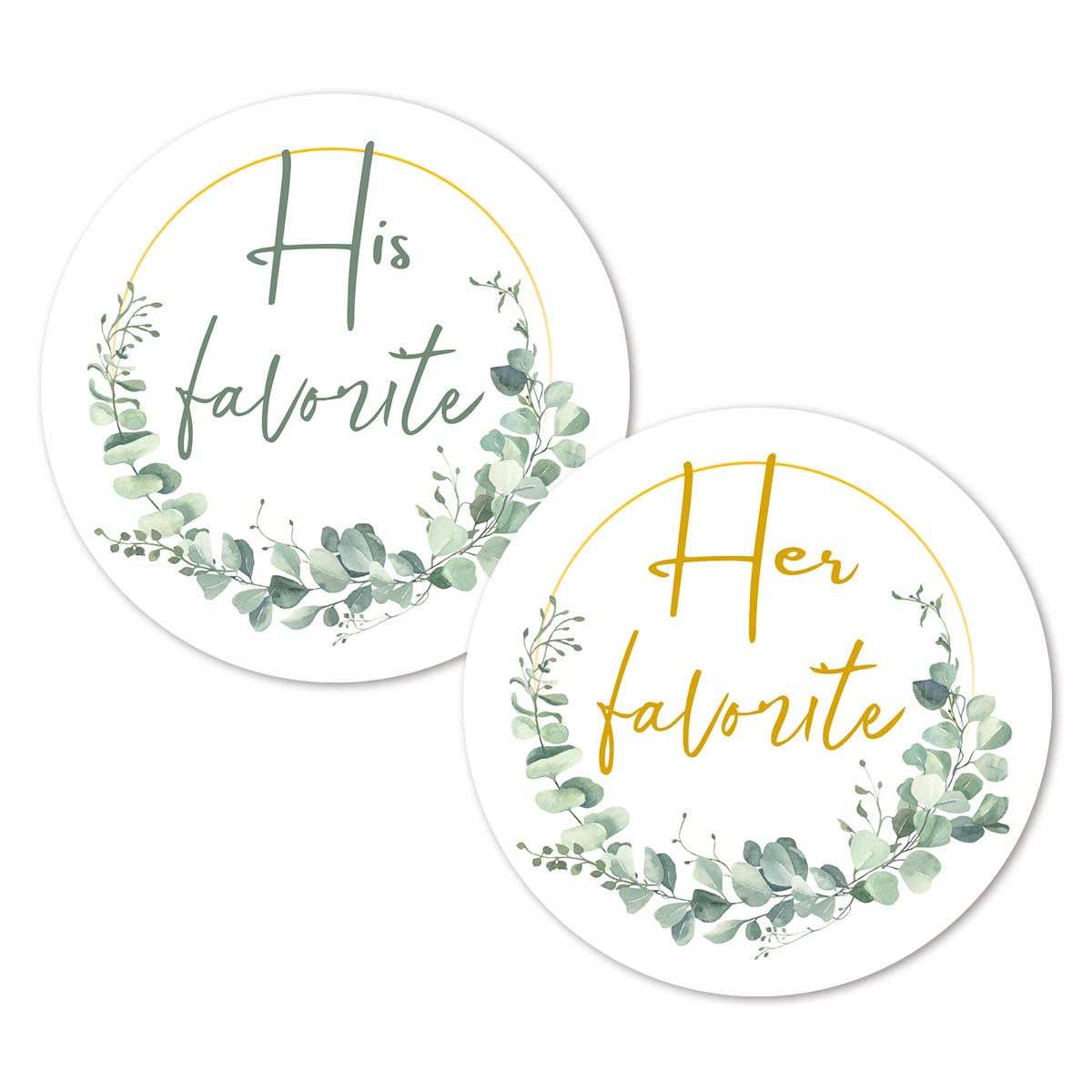 Greenery His Her Favorite Stickers, 1.5 Inch Wedding Bridal Shower Party Favor Labels 96-Pack