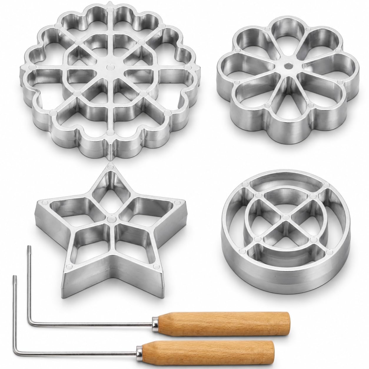 YIMITEE 6 Pack Bunuelos Molds with Handles, Rosette Timbale Iron Set with 2 Interchangeable Heads, Aluminum Alloy Waffle Molds f