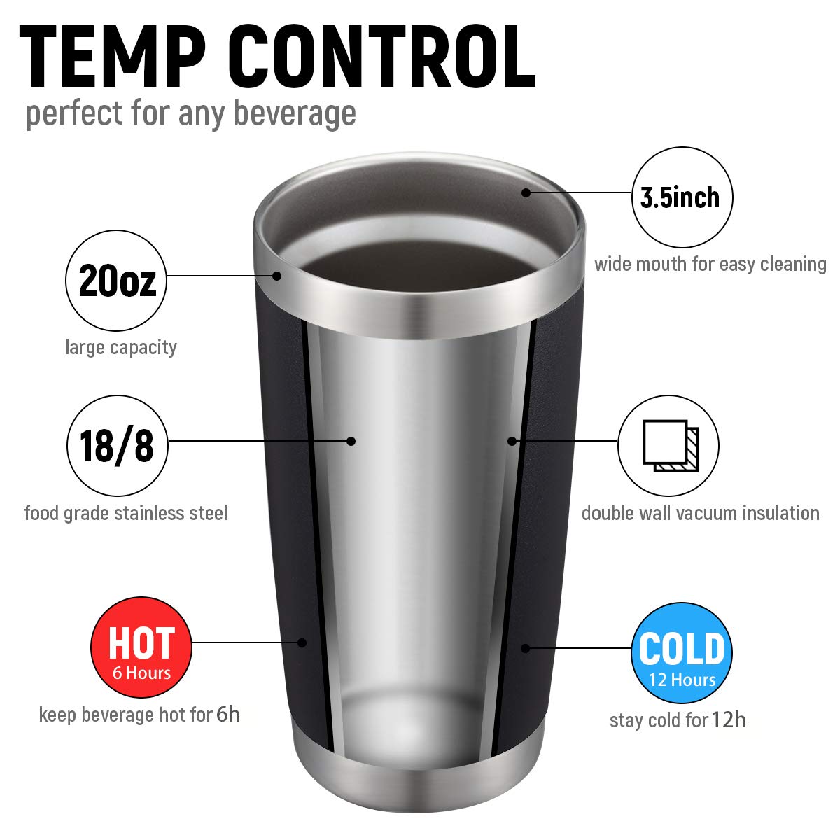 Comooo 20Oz Black Tumbler Double Wall Vacuum Insulated Coffee Travel Mug Stainless Steel Tumbler With Lid And Straw Coffee Cup F