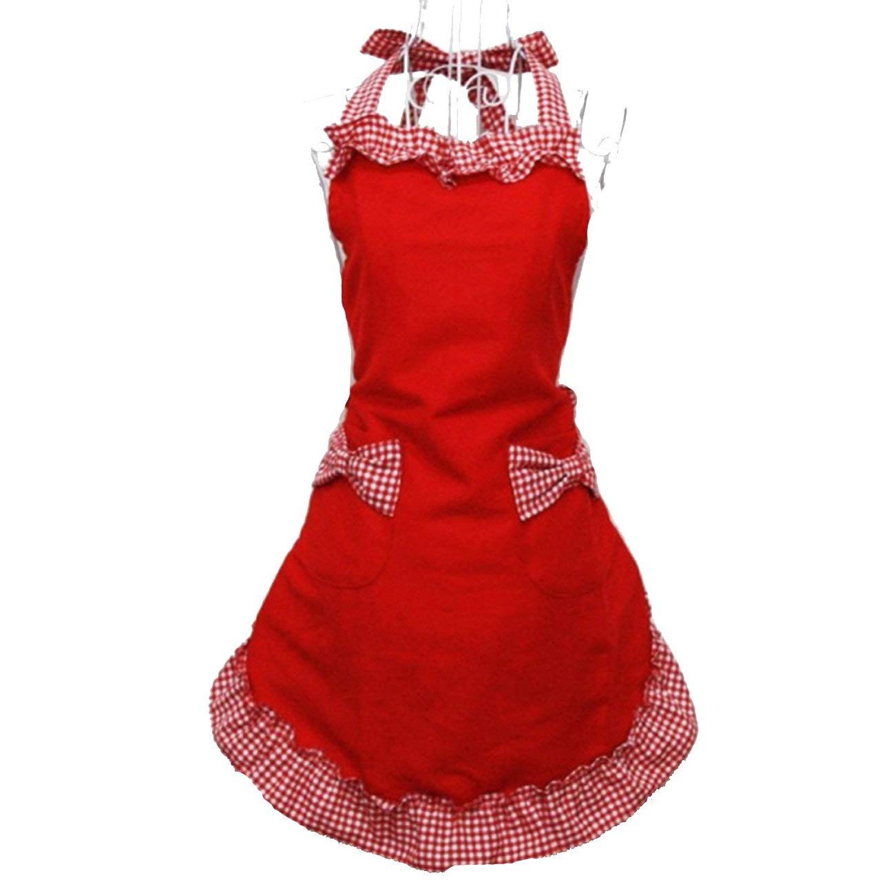 Hyzrz Cute Fashion Cotton Red Aprons For Women Girls Vintage Cooking Retro Apron With Pockets For Mother'S Day Gift