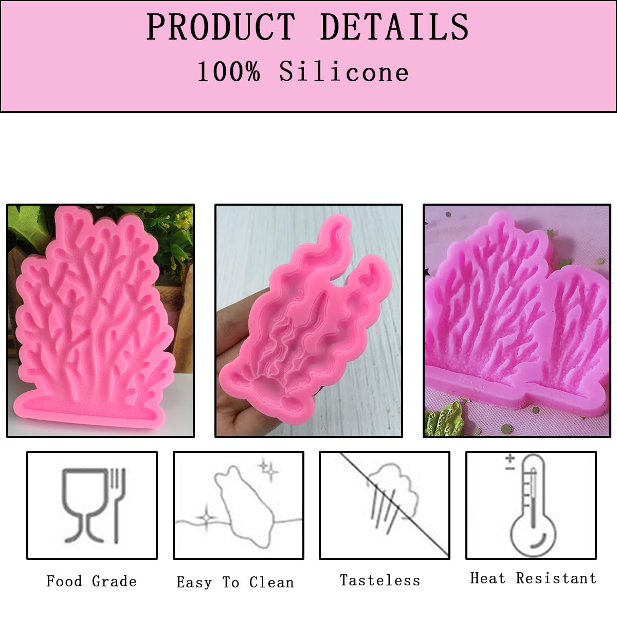 Kuuguu 5 Pcs Coral Seaweed Silicone Mold,Coral Shape Fondant Molds For Chocolate, Chocolates Sea Creatures Candy Sugar Candy, Ca
