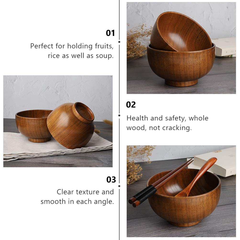 Hemoton 1Pc 10X6.5Cm Simple Wooden Bowl Food Bowl Handmade Wood Bowl Soup Bowls Cereal Bowls Rice Bowls Mixing Bowls Wooden Sala