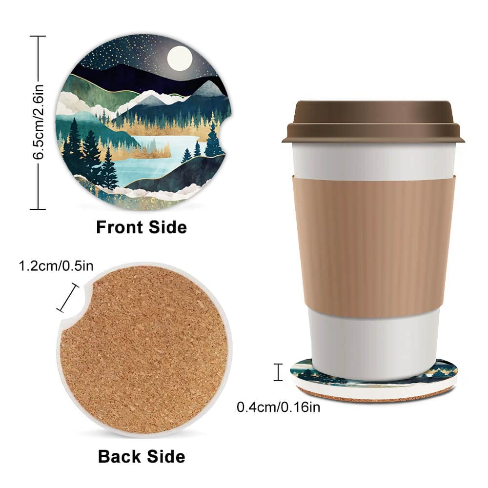 2 Pack Absorbent Car Coasters For Cup Holders,Ceramic Coasters With Cork Back And Finger Slot,Cool Cupholder Accessories To Keep