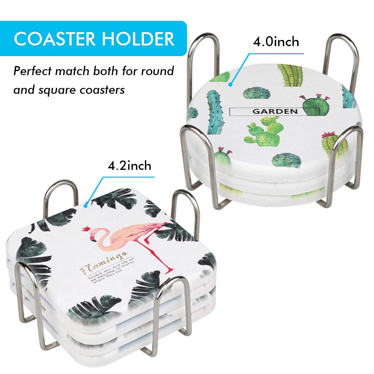 Iziusy 2 Pieces 4.5 Inch Stainless Steel Coasters Holder Storage For Both Round And Square Coasters, Hold Up 4 To 7 Coasters