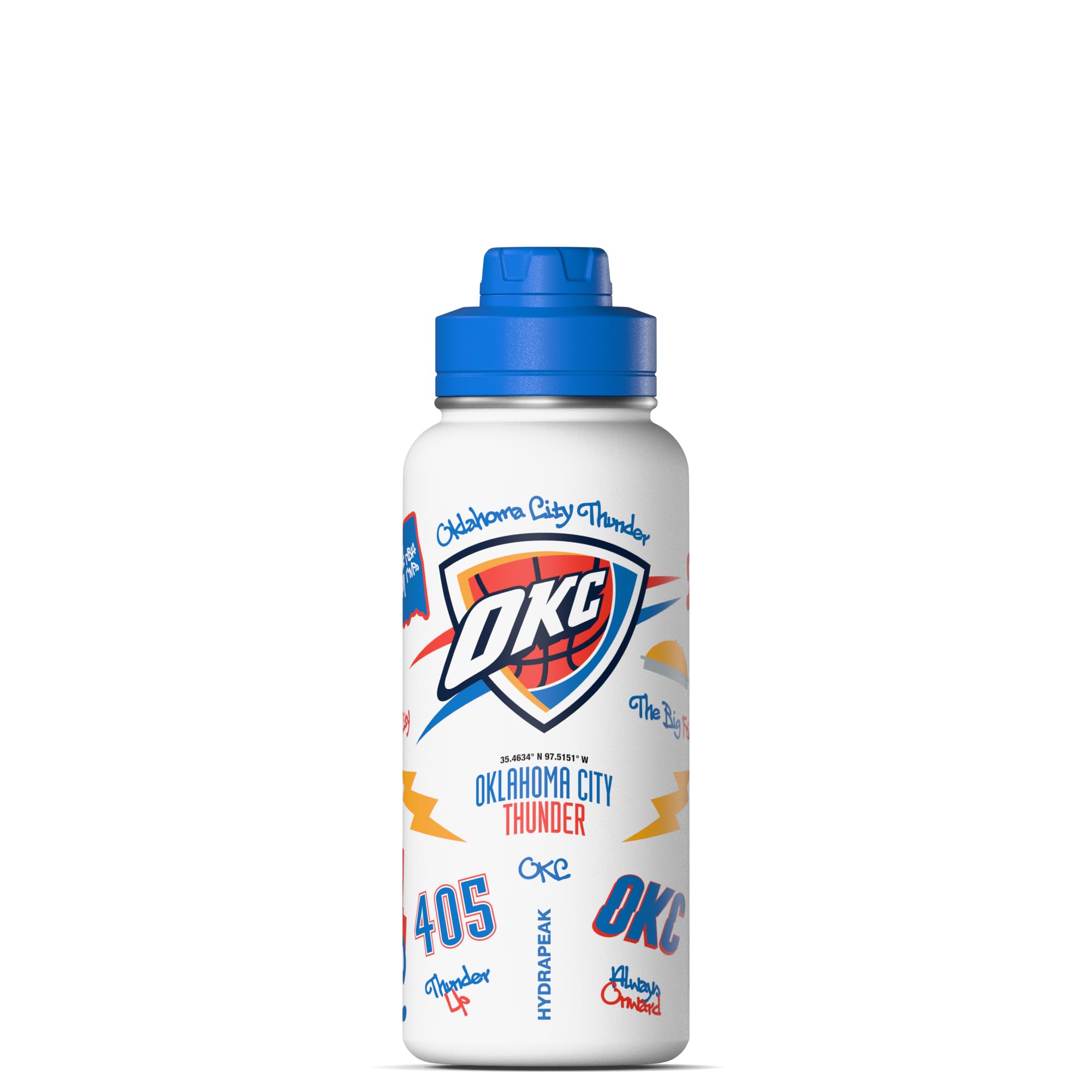 Hydrapeak x NBA Officially Licensed Oklahoma City Thunder 32 oz Active Water Bottle with Chug Lid Reusable Stainless Steel Doubl