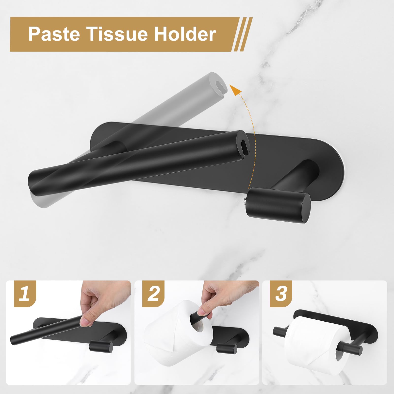 Self Adhesive Matte Black Toilet Paper Holder, Sus304 Stainless Steel Toilet Roll Holder, Double Base Paper Towel Holder Wall Mo