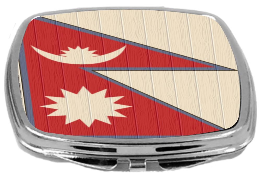 Rikki Knight Compact Mirror On Distressed Wood Design, Nepal Flag, 3 Ounce