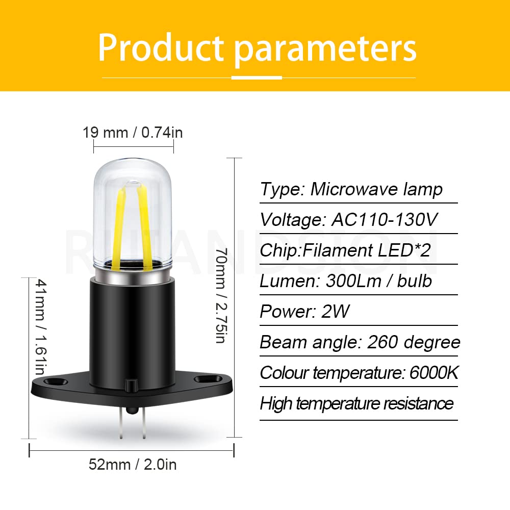 Ruiandsion Z187 T170 Led Microwave Light Bulb White 110V 125V 130V 110-130V 2W Equivalent 20W Led Filament Light Bulb Replacemen