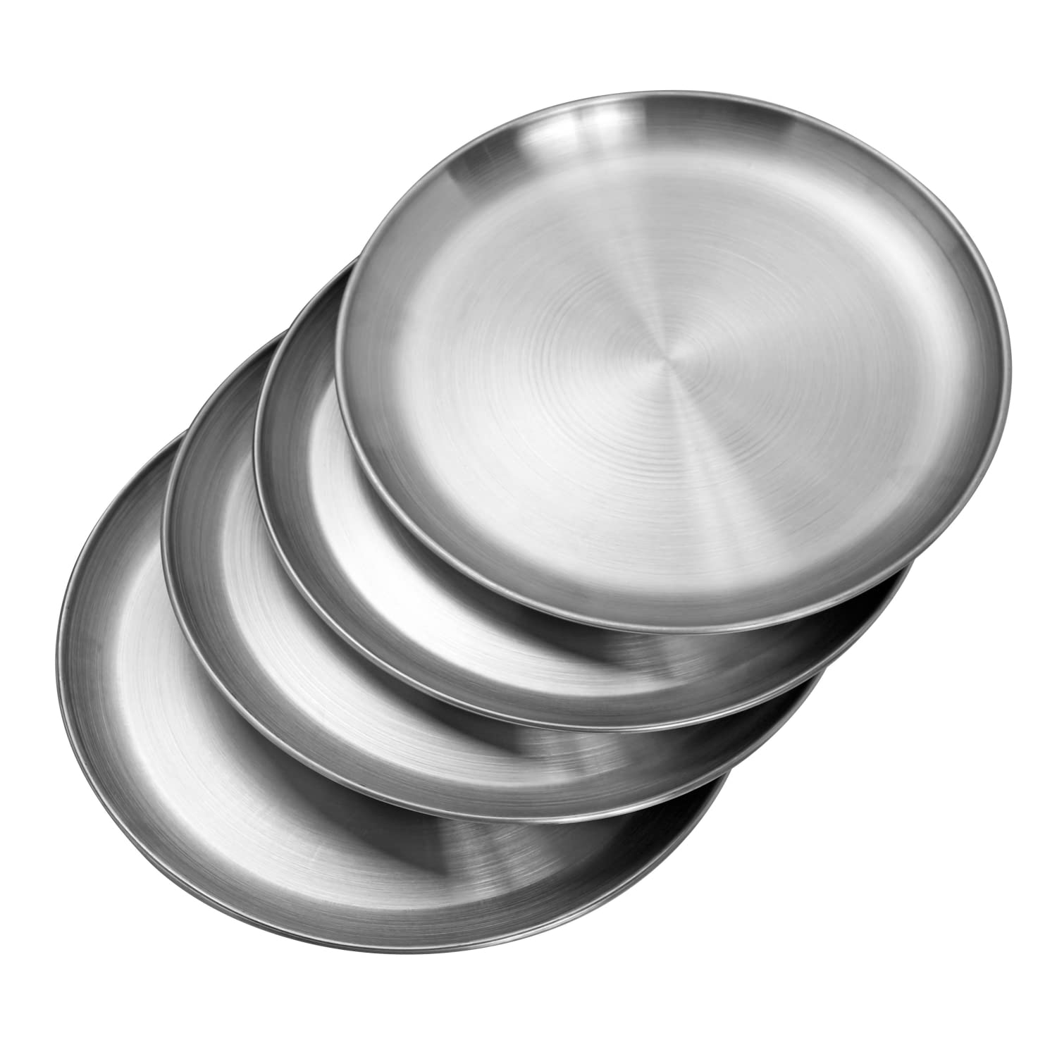 CAMBUY Stainless Steel Plates 10 inch Metal Lightweight Unbreakable Dinner Dishes Plates Set Non-Toxin Dishwasher Safe BPA Free 